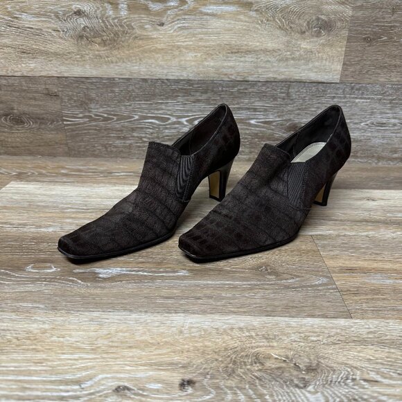 Liz claiborne Labrynth Brown Crocodile pattern Stretch Bootie Women's Size 10 - Picture 1 of 6